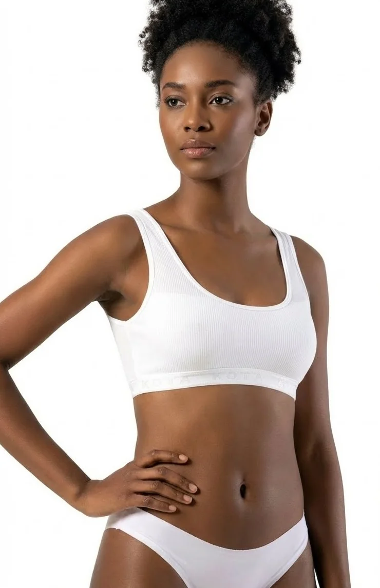 Kota Kadın Büstiyer Kalın Askılı Penye Pedli Kaşkorse Beyaz - Arka Görünüm